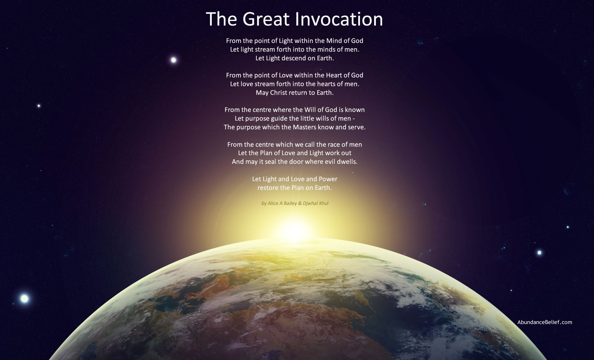 The Sun Coming over Earth's Horizon with The Great Invocation